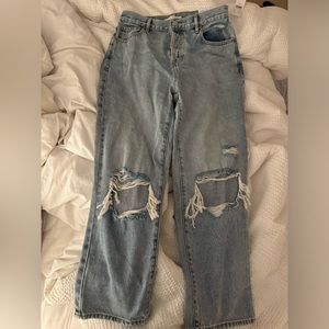 PacSun Eco Medium Blue Distressed High Waisted Straight Leg Jeans